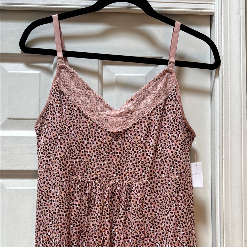 Gap Pink Leopard Print Lace Trim Nursing Breastfeeding Night Gown NWT Medium